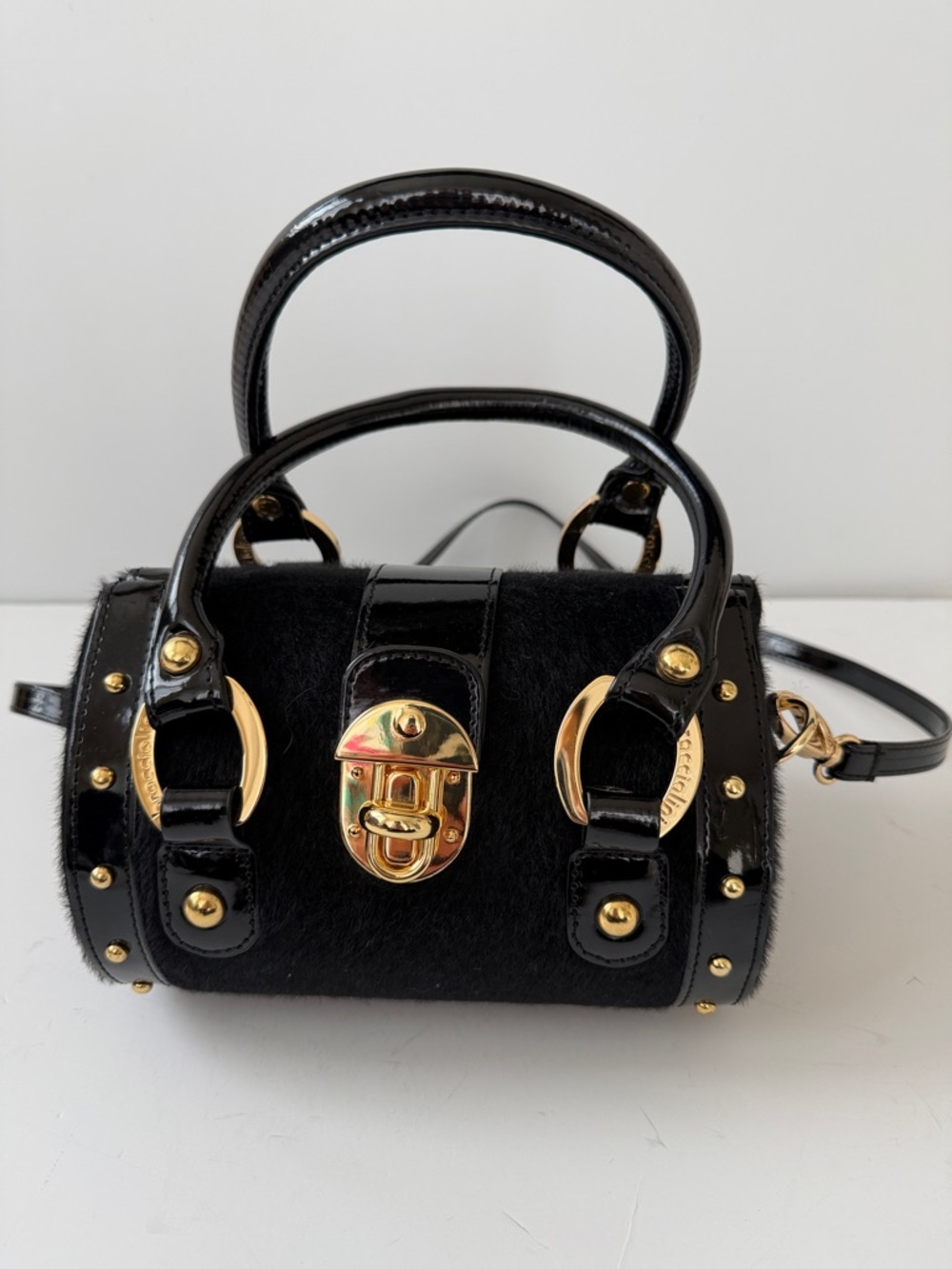 Black Mini Satchel with Gold Hardware